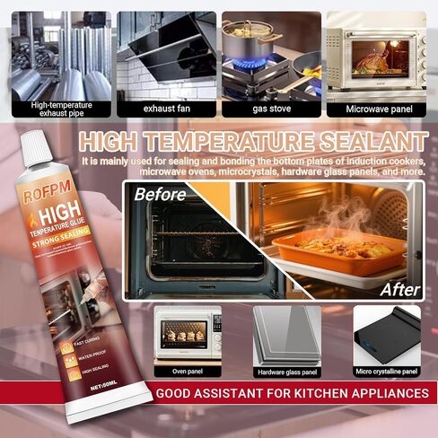 High Temperature Silicone Adhesive - 3.38 floz Black RTV Silicone Repair Glue Kit, Heat Resistant Glue for Oven, Microwave, Grill,Stoves(50ml*2) in Kuwait