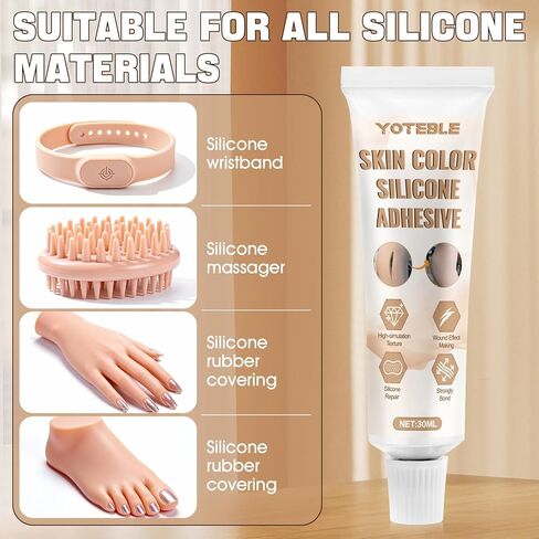 Silicone Adhesive Glue, Skin Color Silicone Glue for Skin Doll Repair Soft Flesh Color High Elasticity Simulation Silicone Suit for Special Effects Makeup Repair Model Making, with Brush Scraper, 30ml in Kuwait