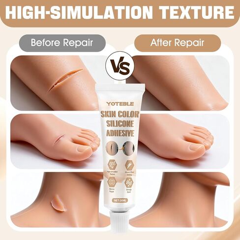 Silicone Adhesive Glue, Skin Color Silicone Glue for Skin Doll Repair Soft Flesh Color High Elasticity Simulation Silicone Suit for Special Effects Makeup Repair Model Making, with Brush Scraper, 30ml in Kuwait