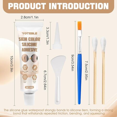 Silicone Adhesive Glue, Skin Color Silicone Glue for Skin Doll Repair Soft Flesh Color High Elasticity Simulation Silicone Suit for Special Effects Makeup Repair Model Making, with Brush Scraper, 30ml in Kuwait