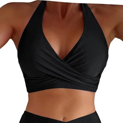 Hilor Women's Underwire Bikini Tops Halter V Neck Bathing Suit Top Push Up Swimsuit Twist Front Swim Top Only in Kuwait