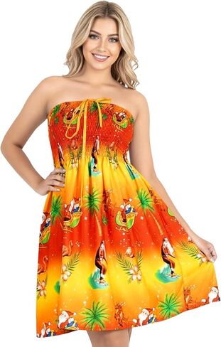 فستان LA LEELA للسيدات كاجوال للشاطئ على شكل شجرة عيد الميلاد بفتحة على شكل حرف A، فستان سهرة قصير بدون حمالات للنساء in Kuwait