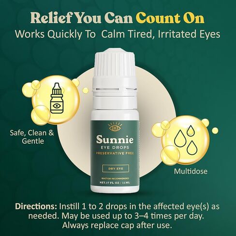 Sunnie Preservative-Free Eye Drops for Dry Eyes, 0.37 fl oz (11ml), Multi-Dose Lubricating Drops with Glycerin 0.5% – for Daily Comfort in Kuwait