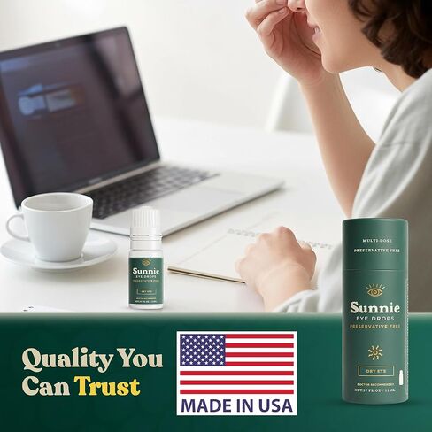 Sunnie Preservative-Free Eye Drops for Dry Eyes, 0.37 fl oz (11ml), Multi-Dose Lubricating Drops with Glycerin 0.5% – for Daily Comfort in Kuwait