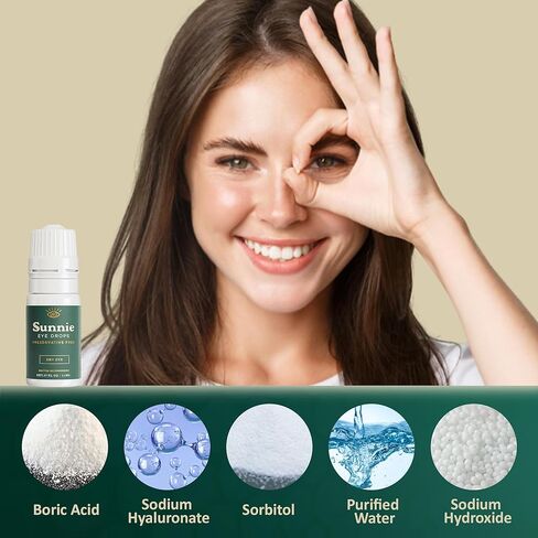 Sunnie Preservative-Free Eye Drops for Dry Eyes, 0.37 fl oz (11ml), Multi-Dose Lubricating Drops with Glycerin 0.5% – for Daily Comfort in Kuwait