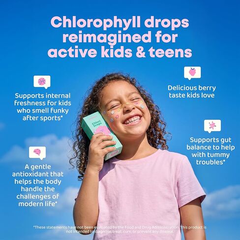 JoySpring Liquid Chlorophyll Drops for Kids | Super Greens for Kids Infused with Elderberry & Chlorophyll for Bad Breath |Sugar Free Body Deodorizing Supplement |Berry Flavor| 30 Servings in Kuwait
