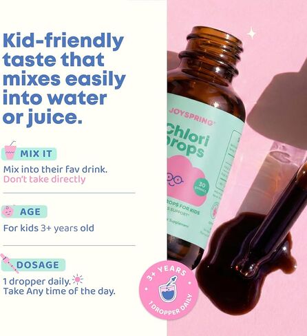 JoySpring Liquid Chlorophyll Drops for Kids | Super Greens for Kids Infused with Elderberry & Chlorophyll for Bad Breath |Sugar Free Body Deodorizing Supplement |Berry Flavor| 30 Servings in Kuwait