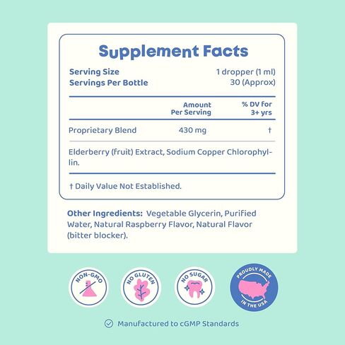 JoySpring Liquid Chlorophyll Drops for Kids | Super Greens for Kids Infused with Elderberry & Chlorophyll for Bad Breath |Sugar Free Body Deodorizing Supplement |Berry Flavor| 30 Servings in Kuwait