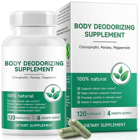 كبسولات الكلوروفيل مكمل مزيل العرق الداخلي، تحكم طبيعي في رائحة الجسم من أجل نضارة الجسم بالكامل، الكلوروفيل مع البقدونس والنعناع للتنفس ودعم الأمعاء والجهاز الهضمي، نباتي، 120 كبسولة in Kuwait