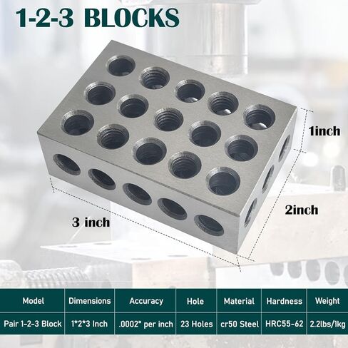 Pair 123 Blocks Precision Steel Within .0002" Tolerances, 1 x 2 x 3 Inch Blocks with 23 Holes for Machinist Woodwork Metalwork in Kuwait