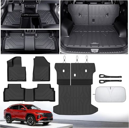 سجادات أرضية السيارة لسيارة Hyundai Tucson 2016-2019 2020 2021 (ليست للهجين)، بطانات شاحنات TPE للحماية من جميع الأحوال الجوية، ملحقات بطانات السيارة المخصصة، مجموعة بطانات أرضية الصف الأمامي والثاني، أسود in Kuwait
