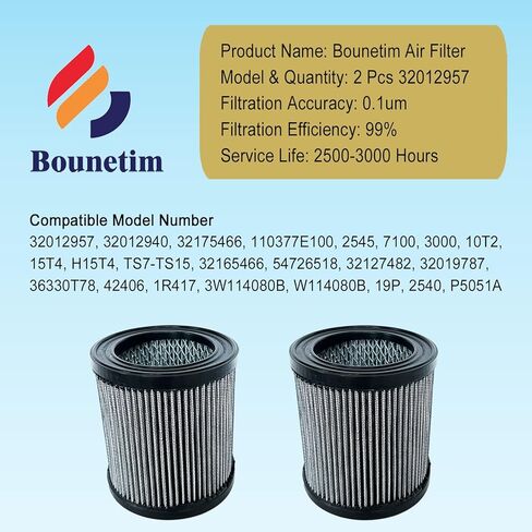 2 Pcs 32012957 Air Filter Replacement Fit for Ingersoll Rand Air Compressor 32165466 32012940 110377E100 2545 7100 3000 10T2 15T4 H15T4 TS7-TS15 32165466 54726518 32127482 32019787 42406 1R417 P5051A in Kuwait