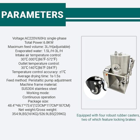 3L Centrifugal Spray Dryer Lab Liquid Drying Machine for Milk Coffee Powder, 30-300℃ Food-Grade SUS304 for Heat-Sensitive Materials in Labs Research 220V 1PH in Kuwait
