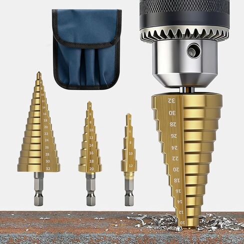 3Pcs HSS Titanium Step Drill Bit Set, Cone DrillBits for Soft Metal Wood Plastic, Hex Shank Stepped Drill Bits for DIY Home Repair & Hole Drilling in Saudi Arabia