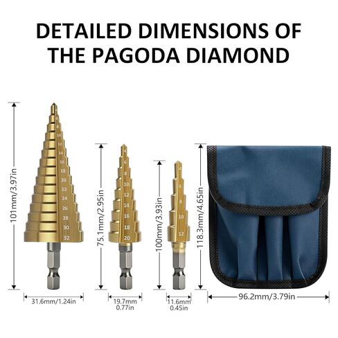 3Pcs HSS Titanium Step Drill Bit Set, Cone DrillBits for Soft Metal Wood Plastic, Hex Shank Stepped Drill Bits for DIY Home Repair & Hole Drilling in Saudi Arabia