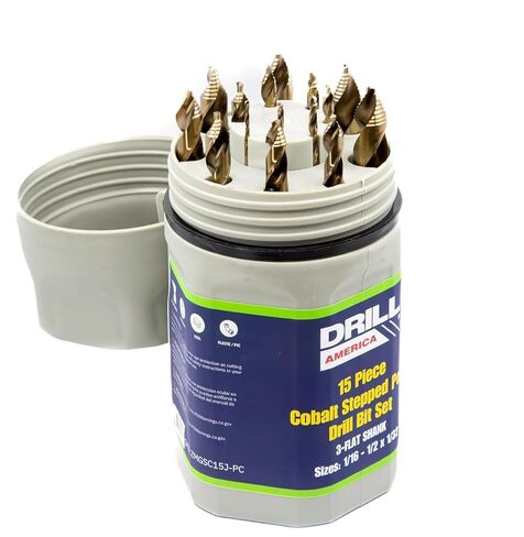 Drill America 7 Piece Cobalt Stepped Point Metric Drill Bit Set (3.00mm, 4.00mm, 5.00mm, 6.00mm, 7.00mm, 8.00mm, 10.00mm), GSC Series in Saudi Arabia
