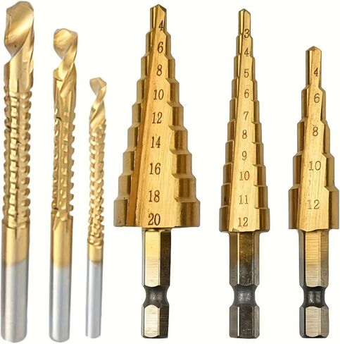 6Pcs Titanium Coated Drill Bit Set,Included 3 Sizes of Step Drill Bits and 3 Sizes of Twist Drill Bits for Hole Drilling Metalworking Woodworking-6pcs in Saudi Arabia