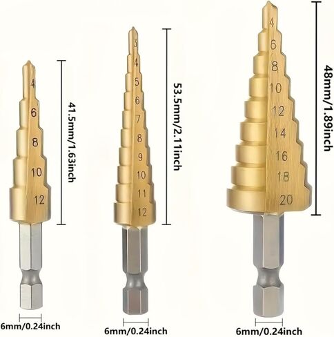 6Pcs Titanium Coated Drill Bit Set,Included 3 Sizes of Step Drill Bits and 3 Sizes of Twist Drill Bits for Hole Drilling Metalworking Woodworking-6pcs in Saudi Arabia