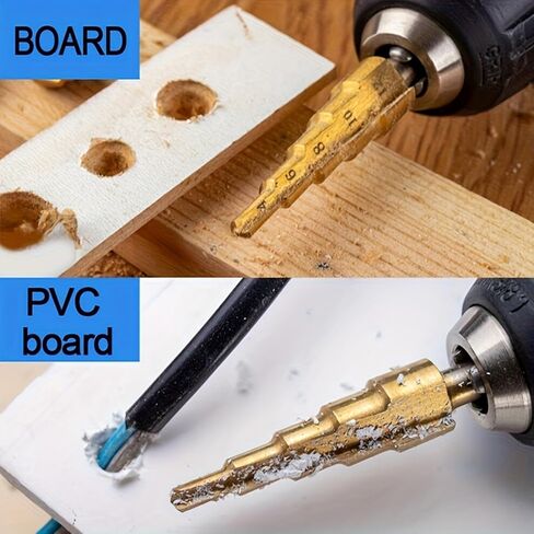 6Pcs Titanium Coated Drill Bit Set,Included 3 Sizes of Step Drill Bits and 3 Sizes of Twist Drill Bits for Hole Drilling Metalworking Woodworking-6pcs in Saudi Arabia