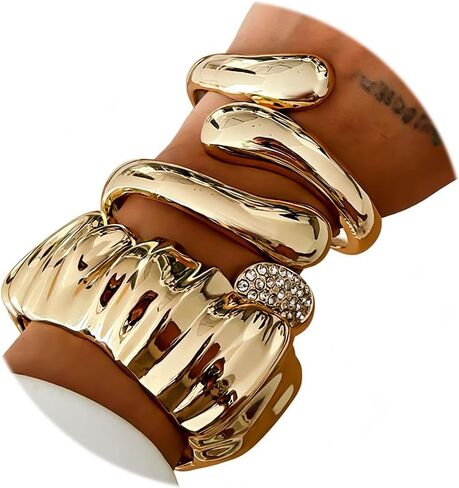 cjiayujew 3pcs big bangy chunky gold bangle for women silver cuff bracelet wide seaddrop wire areal argular medialist jewelry in Saudi Arabia