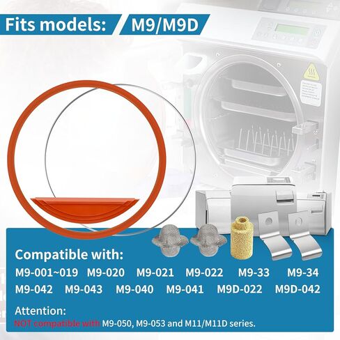 M9 M9D Door Gasket Kit for Midmark Ritter M9 PM Kit Include Door & Dam Gasket(#002-0361-01), Gasket Ring(#057-0790-01), with Replacement Part Door Spring, Mesh Chamber Filter, Sintered Bronze Filter in Kuwait