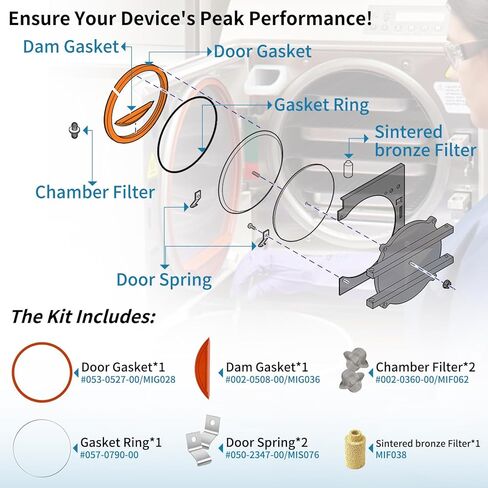 M11 Door Gasket Kit for Midmark Ritter M11 PM Kit Include Door & Dam Gasket(#002-0504-00), Gasket Ring(#057-0790-00), with Replacement Part Door Spring, Chamber Filter, Sintered Bronze Filter in Kuwait