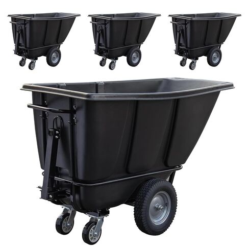 5-Pack Tilt Dump Truck, 1400 lb Capacity 1/2 Cu. Yd Heavy Duty Poly Dump Cart, 16" Wheels, Towable Linkable Utility Cart for Warehouse & Construction in Saudi Arabia