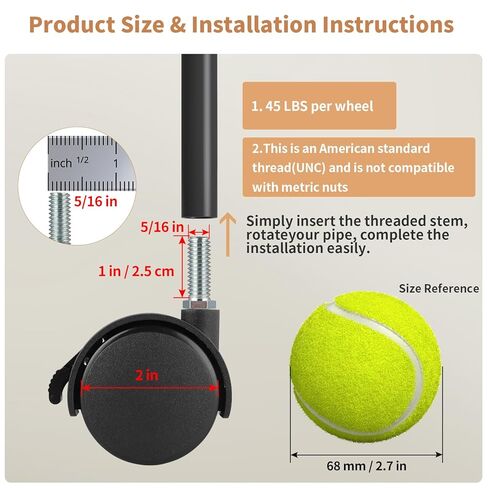 2" Nylon Plastic Stem Casters with Brake, 5/16"-18 Threaded Stem Furniture Wheel, Replacement Swivel Castors for Cart, Small Table, Metal Shelf, Bird Cage, 4 Pcs in Saudi Arabia