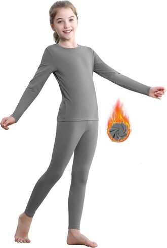 QooNoo Girls Thermal Underwear for Kids Long Johns Base Layer Set Winter Fleece Lined Top and Bottom Set in Kuwait
