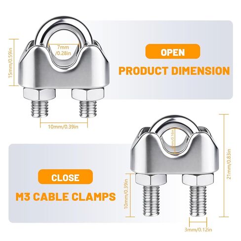 20Pcs 1/8 inch Stainless Steel Wire Rope Cable Clamp,M3 Wire Rope Clips U Bolt Saddle Fastener in Saudi Arabia