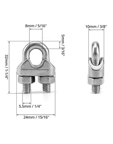 QWORK 1/4" Wire Rope Clamp Clip M6, 50 Pack Large U Bolt Saddle Guy Fastener, 304 Stainless Steel Fastener Cable Clamps, Connect 2 Layers of Wire to Form a Loop in Kuwait