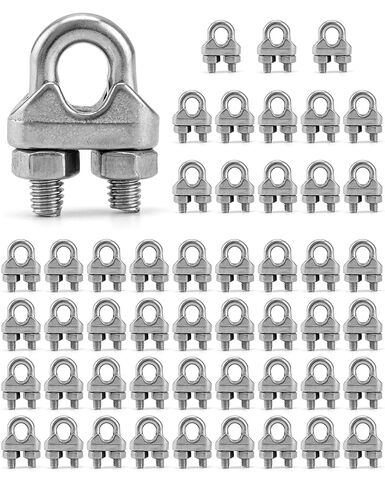 QWORK 1/4" Wire Rope Clamp Clip M6, 50 Pack Large U Bolt Saddle Guy Fastener, 304 Stainless Steel Fastener Cable Clamps, Connect 2 Layers of Wire to Form a Loop in Kuwait
