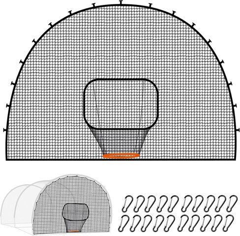 ORIENGEAR Batting Cage Door Net 9x13ft, with Sock Style Baseball Collection Net & 20 D-Shape Carabiners, for Use with Pitching Machines, Fits Batting Cages in Kuwait