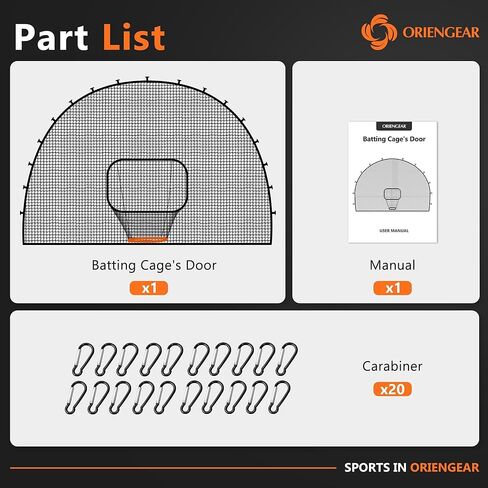 ORIENGEAR Batting Cage Door Net 9x13ft, with Sock Style Baseball Collection Net & 20 D-Shape Carabiners, for Use with Pitching Machines, Fits Batting Cages in Kuwait