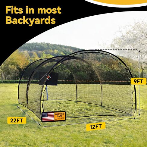 أقفاص الضرب للفناء الخلفي، قفص بيسبول بطول 22 قدمًا مع شبكة متينة قفص الضرب في الفناء الخلفي لتدريب البيسبول، حقيبة يد مجانية من البوليستر مكونة من 4 طبقات in Kuwait
