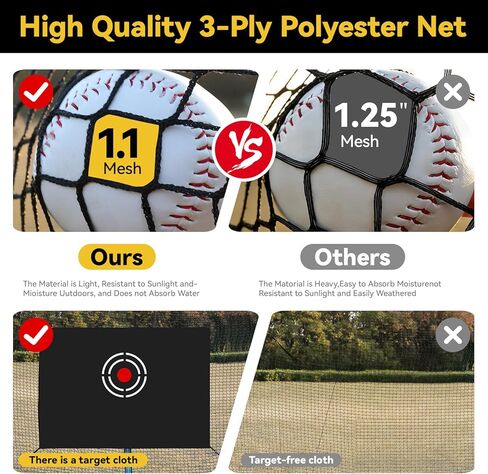 أقفاص الضرب للفناء الخلفي، قفص بيسبول بطول 22 قدمًا مع شبكة متينة قفص الضرب في الفناء الخلفي لتدريب البيسبول، حقيبة يد مجانية من البوليستر مكونة من 4 طبقات in Kuwait