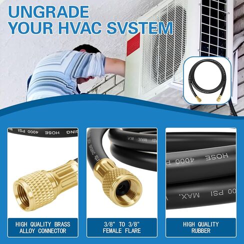 2026 خرطوم مكنسة HV1-3/8 بوصة HVAC مُحدث، تركيبات مضيئة قياسية 3/8 بوصة × 3/8 بوصة، 6 أقدام، ضغط العمل: 800 (رطل لكل بوصة مربعة)، ضغط الانفجار: 4000 (رطل لكل بوصة مربعة)، خرطوم شحن المبرد، إخلاء واسترداد أسرع لنظام التدفئة والتهوية وتكييف الهواء (HVAC)، أ in Saudi Arabia