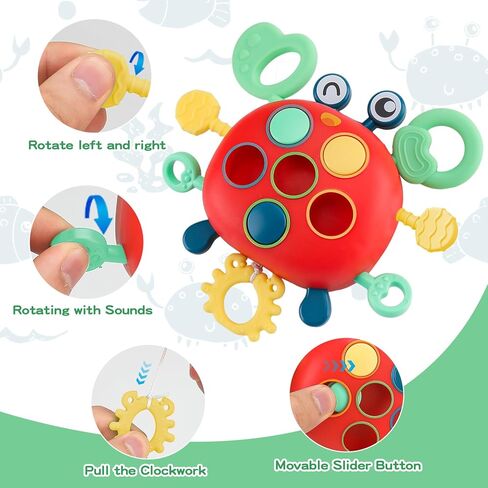 kadayaya مونتيسوري لعبة الطفل لمدة 6 12 18 شهرا، لعبة عضاضة خشخيشة صندوق الأنسجة سحب سلسلة لعبة السلطعون، اللعب الحسية الرضع شكل صندوق تخزين، التراص لعبة الكأس هدية للأطفال الصغار الفتيان الفتيات 1 2 3 سنة من العمر in Kuwait