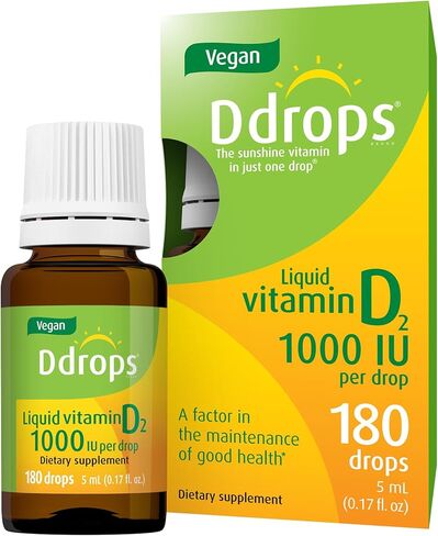 Ddrops Vegan 1000 IU 180 Drops - Daily Vitamin D Liquid - Supports Bone Health & Immune System. No Large Capsules, No Preservatives, Non-GMO, Allergy-Friendly in Kuwait
