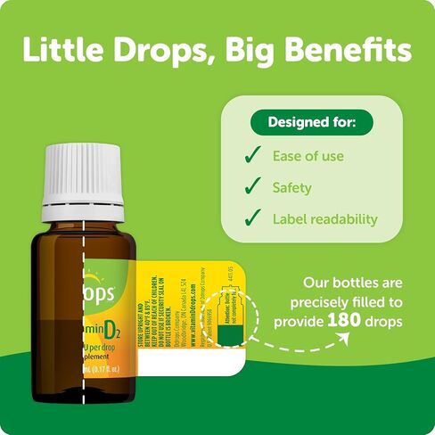 Ddrops Vegan 1000 IU 180 Drops - Daily Vitamin D Liquid - Supports Bone Health & Immune System. No Large Capsules, No Preservatives, Non-GMO, Allergy-Friendly in Kuwait