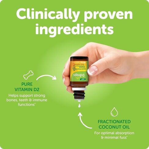 Ddrops Vegan 1000 IU 180 Drops - Daily Vitamin D Liquid - Supports Bone Health & Immune System. No Large Capsules, No Preservatives, Non-GMO, Allergy-Friendly in Kuwait