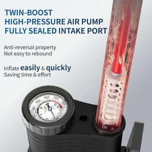 مضخة دراجة مع أسطوانة شفافة ومقياس دقيق، مضخة إطارات دراجة 160 رطل لكل بوصة مربعة لصمامات بريستا وشرايدر - مضخة أرضية دراجة سريعة وسهلة للسيارة والدراجة والدراجة الإلكترونية والكرة والبالون in Kuwait