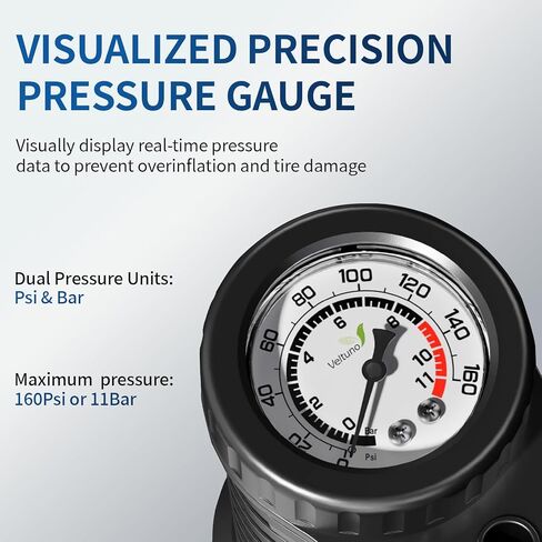 مضخة دراجة مع أسطوانة شفافة ومقياس دقيق، مضخة إطارات دراجة 160 رطل لكل بوصة مربعة لصمامات بريستا وشرايدر - مضخة أرضية دراجة سريعة وسهلة للسيارة والدراجة والدراجة الإلكترونية والكرة والبالون in Kuwait