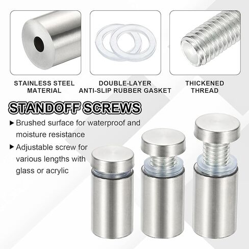PATIKIL 1/2x1.6" Standoff Screws, 8 Pack Stainless Steel Stand Off Wall Mounts Wall Sign Mounting Hardware Advertising Standoff Nail for Hanging Acrylic Signs Picture Frame, Silver in Saudi Arabia