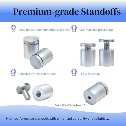 Pack of 4, Aluminum Standoff Screws, Wall Sign Standoff Mounting Hardware Advertising Glass Standoff Nail for Hanging Acrylic Picture Frame (Black, 1/2" x 3/4") in Kuwait