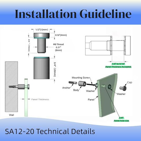Pack of 4, Aluminum Standoff Screws, Wall Sign Standoff Mounting Hardware Advertising Glass Standoff Nail for Hanging Acrylic Picture Frame (Black, 1/2" x 3/4") in Kuwait