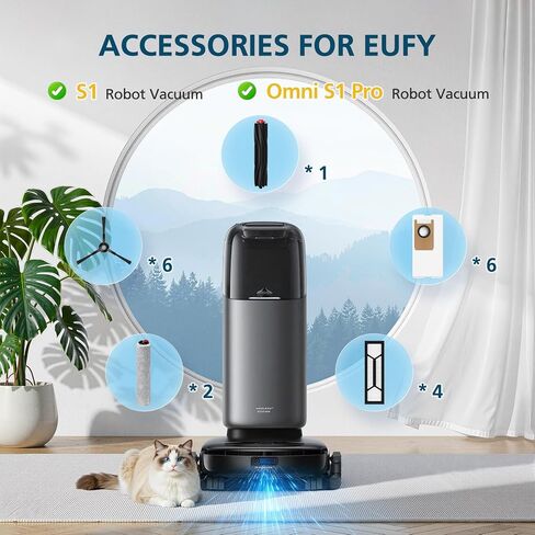 Omni S1 Pro/S1 Accessory Kit for eufy S1, Omni S1 Pro Robot Vacuum Replacement Parts, Include 1*Main Roller Brushes, 2*Mopping Rollers, 6*Side Brushes, 4*HEPA Filters, 6*Dust Bags, 1*Cleaning Tool in Kuwait