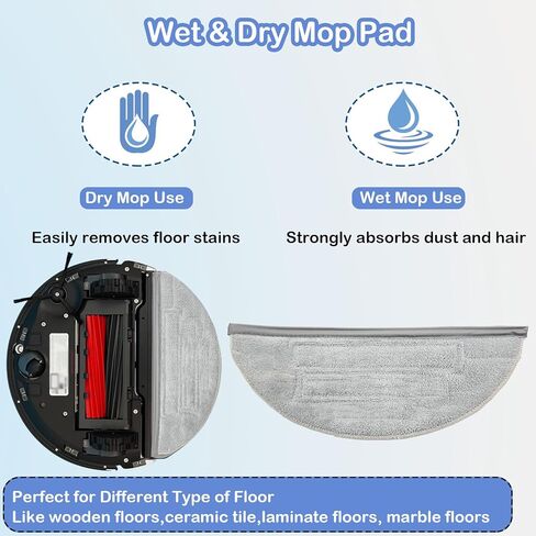 Replacement Parts Compatible with Roborock S8 Pro Ultra Robotic Vacuum Cleaners Accessories Kits, 2 Main Brush, 1 Rolling Brush, 4 HEPA Filters, 4 Side Brushes, 4 Mop Pads, 6 Dust Bags in Kuwait
