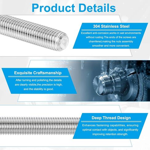 PATIKIL #10-32 UNF 304 Stainless Steel Fully Threaded Rod, 5Pcs 7.9" Length Long Threaded Screw Right Hand Threads All Threaded Rod Studs for Anchoring Bolt, Clamps, Hangers and U-Bolts in Saudi Arabia