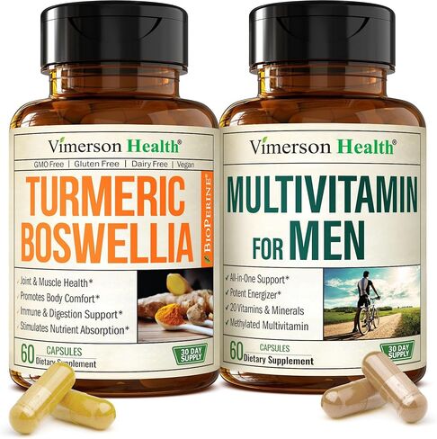 Boswellia Turmeric Curcumin Supplement + Multivitamin for Men Bundle – Supports Joint Health & Complete Daily Wellness – with Ginger Root, Organic Turmeric Powder, Methylated Vitamin B12, Zinc & More in Saudi Arabia